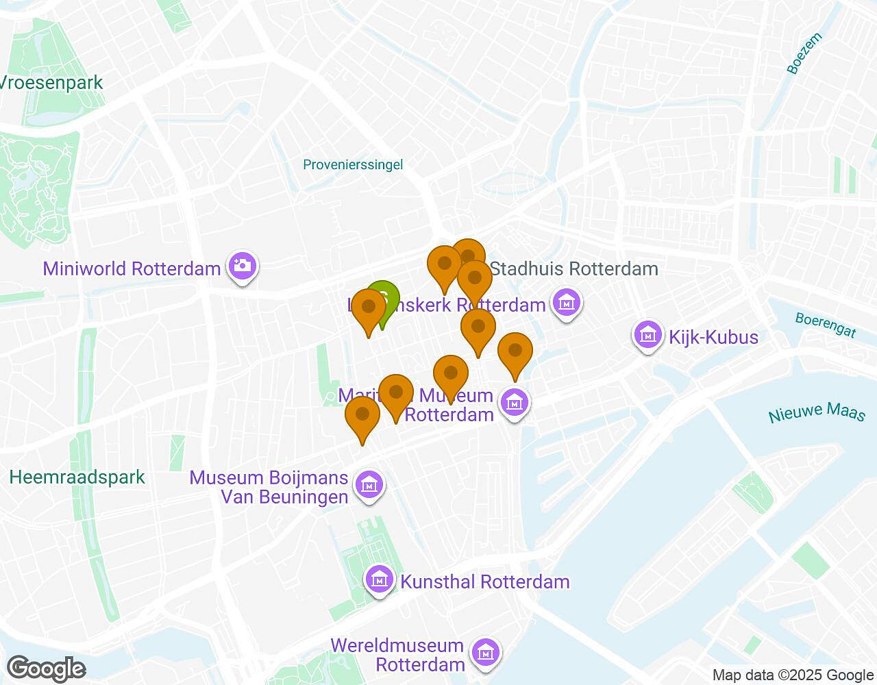 Carte interactive pour Crazytopia ROTTERDAM indiquant le point de départ, le point d'arrivée et les points d'intérêt
