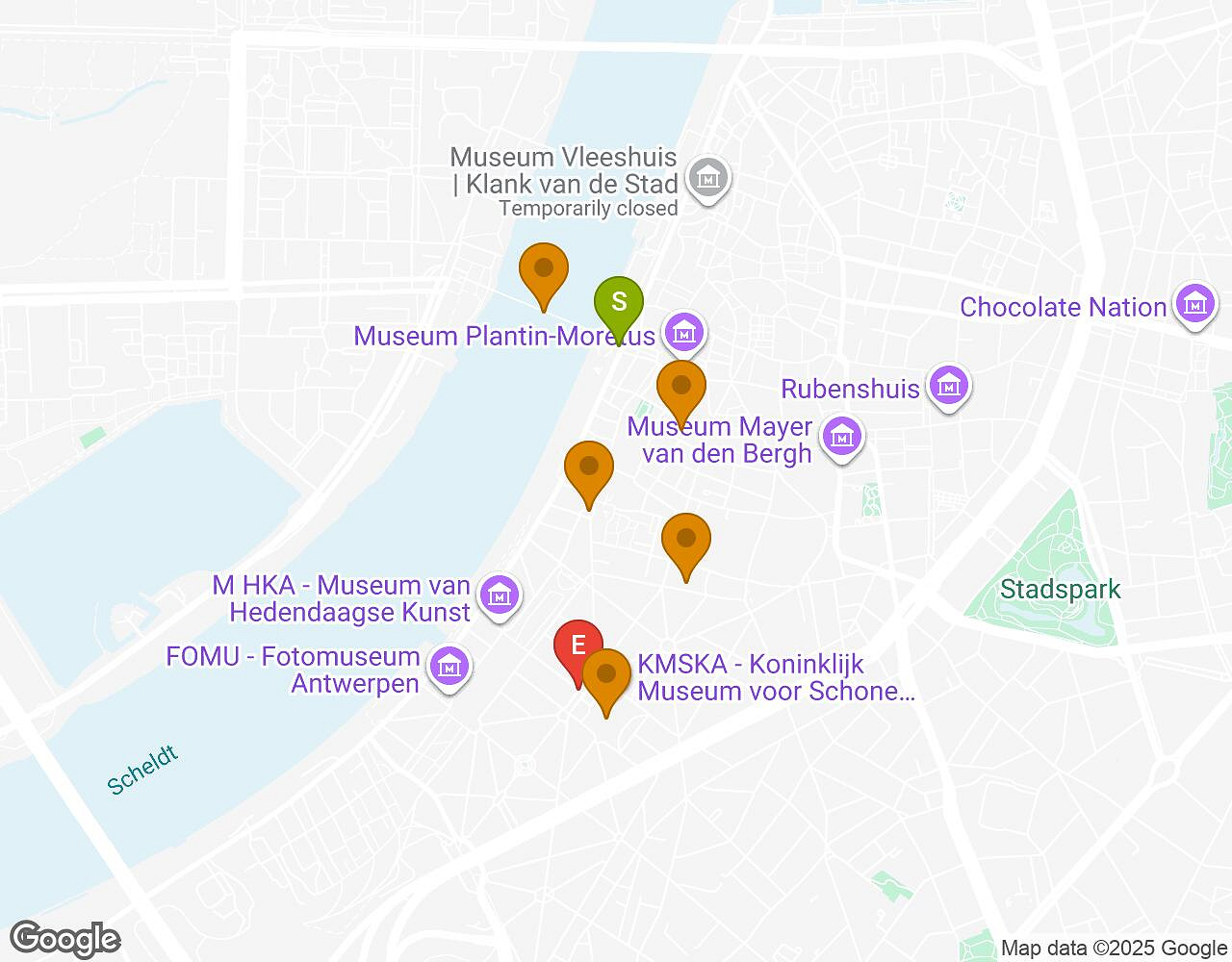 Interactive map for Crazytopia ANTWERP showing start point, end point and points of interest
