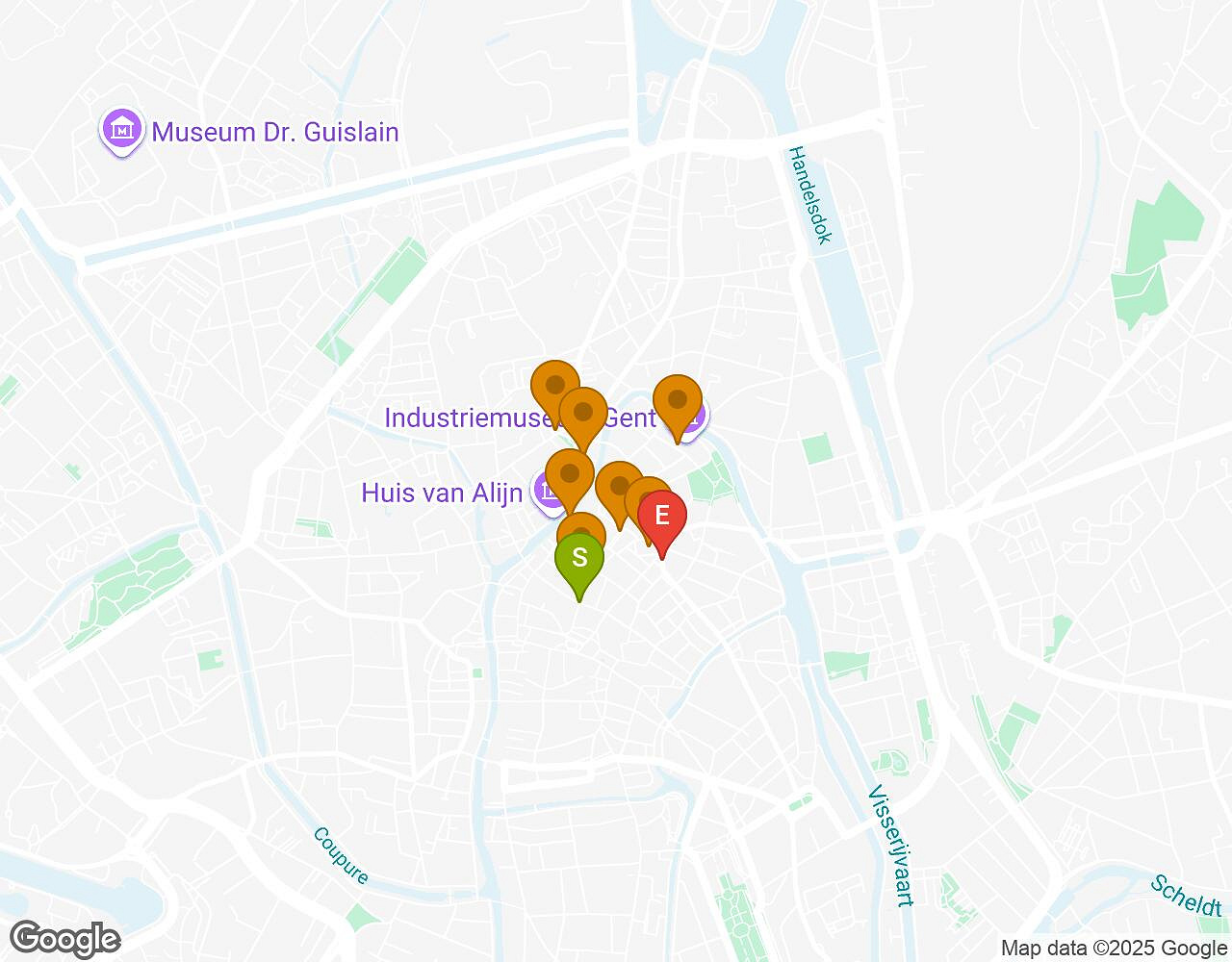 Interactive map for Crazytopia GHENT showing start point, end point and points of interest