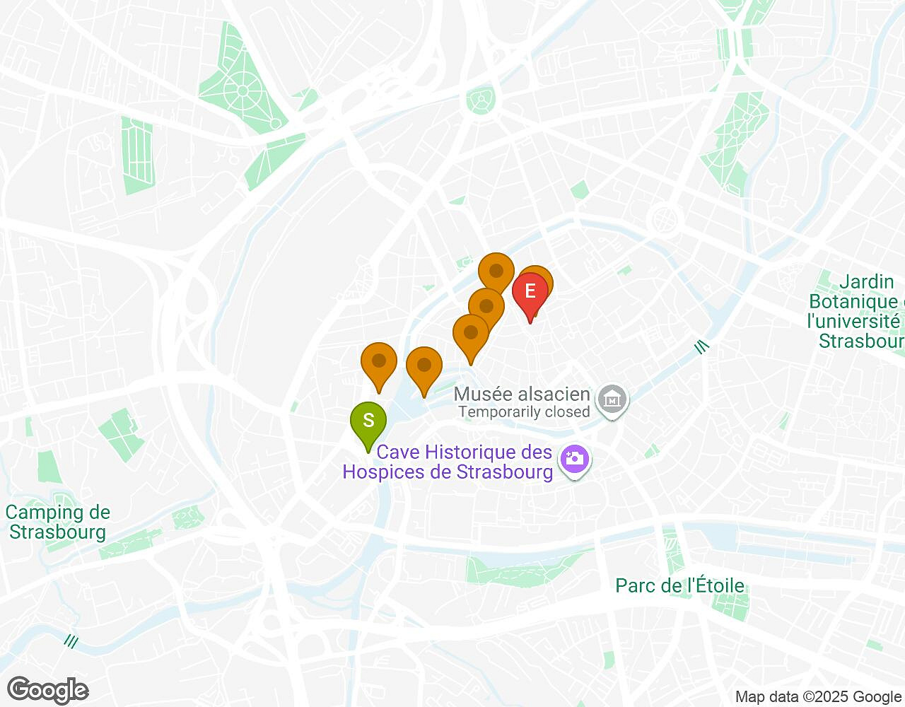 Interactive map for Crazytopia STRASBOURG showing start point, end point and points of interest