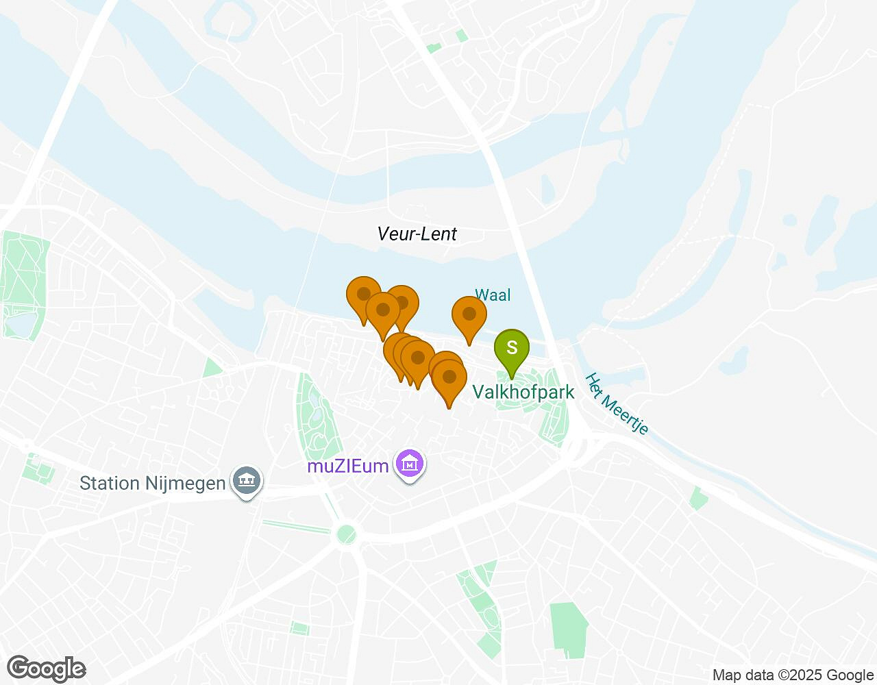 Interactive map for Peter Pan Nijmegen showing start point, end point and points of interest