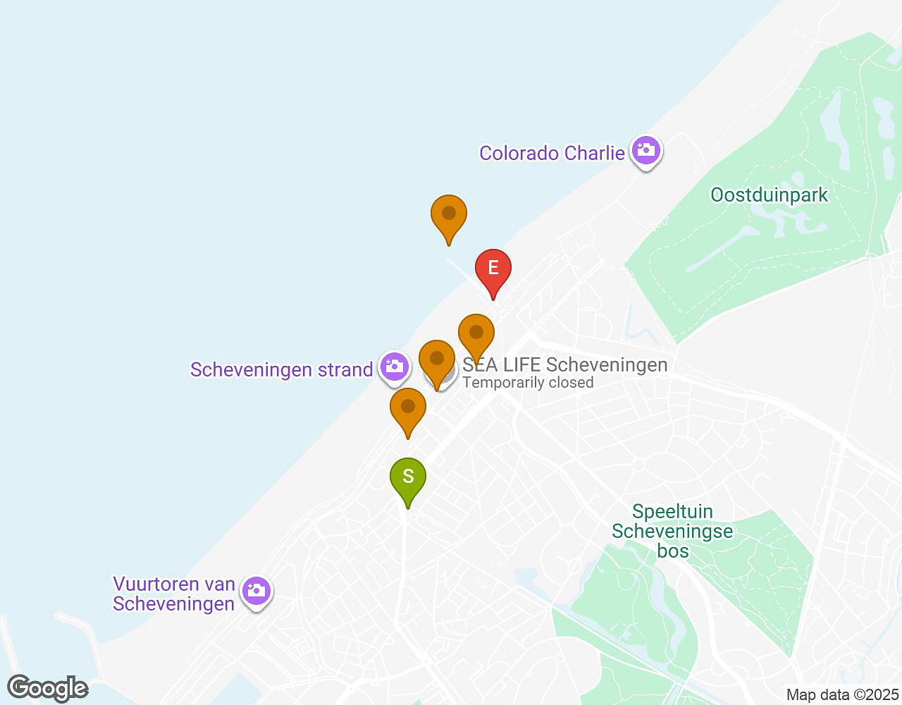 Interactieve kaart voor Peter Pan SCHEVENINGEN met startpunt, eindpunt en bezienswaardigheden