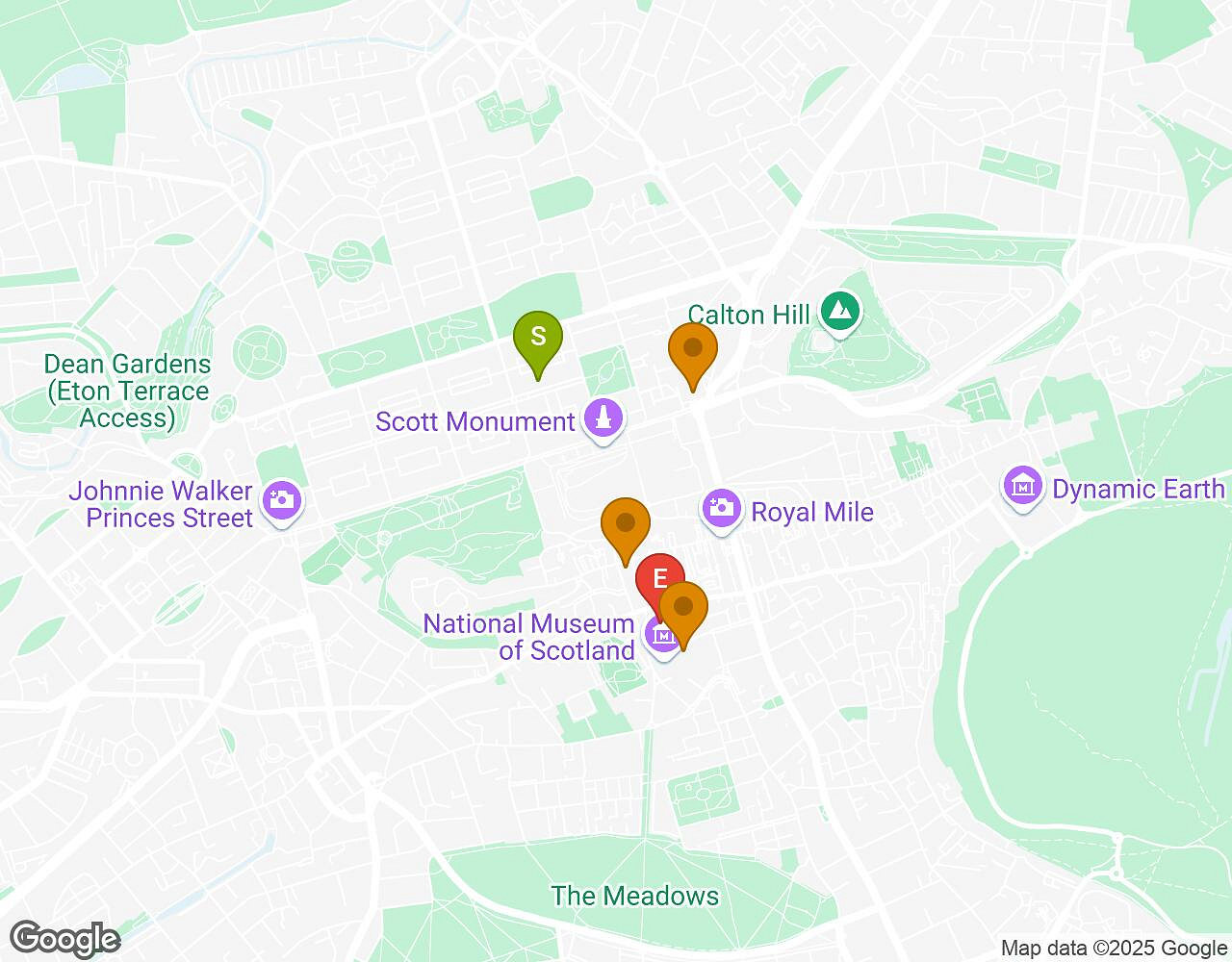 Interactive map for The Alchemist EDINBURGH showing start point, end point and points of interest