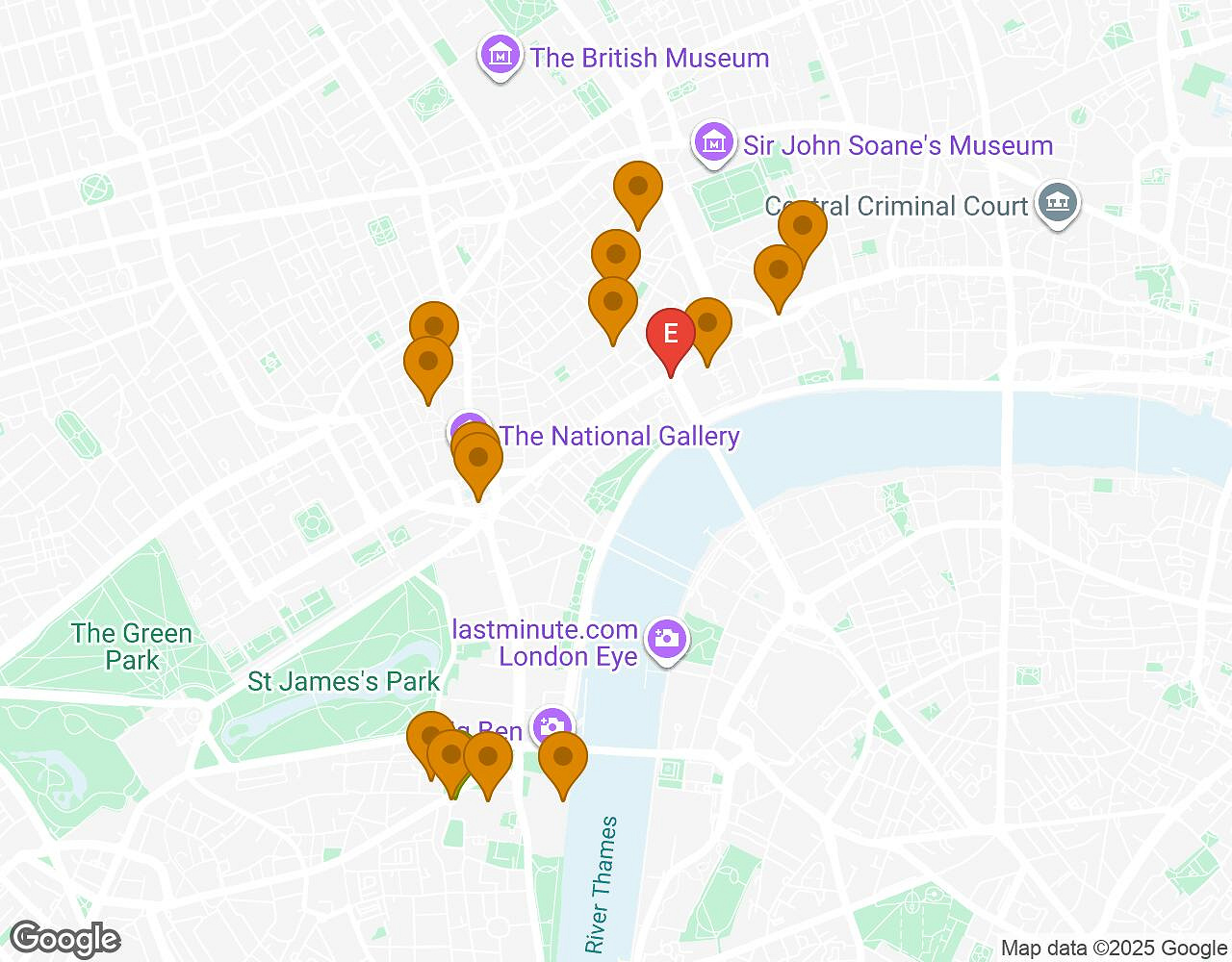 Interactieve kaart voor De Alchemist LONDEN met startpunt, eindpunt en bezienswaardigheden