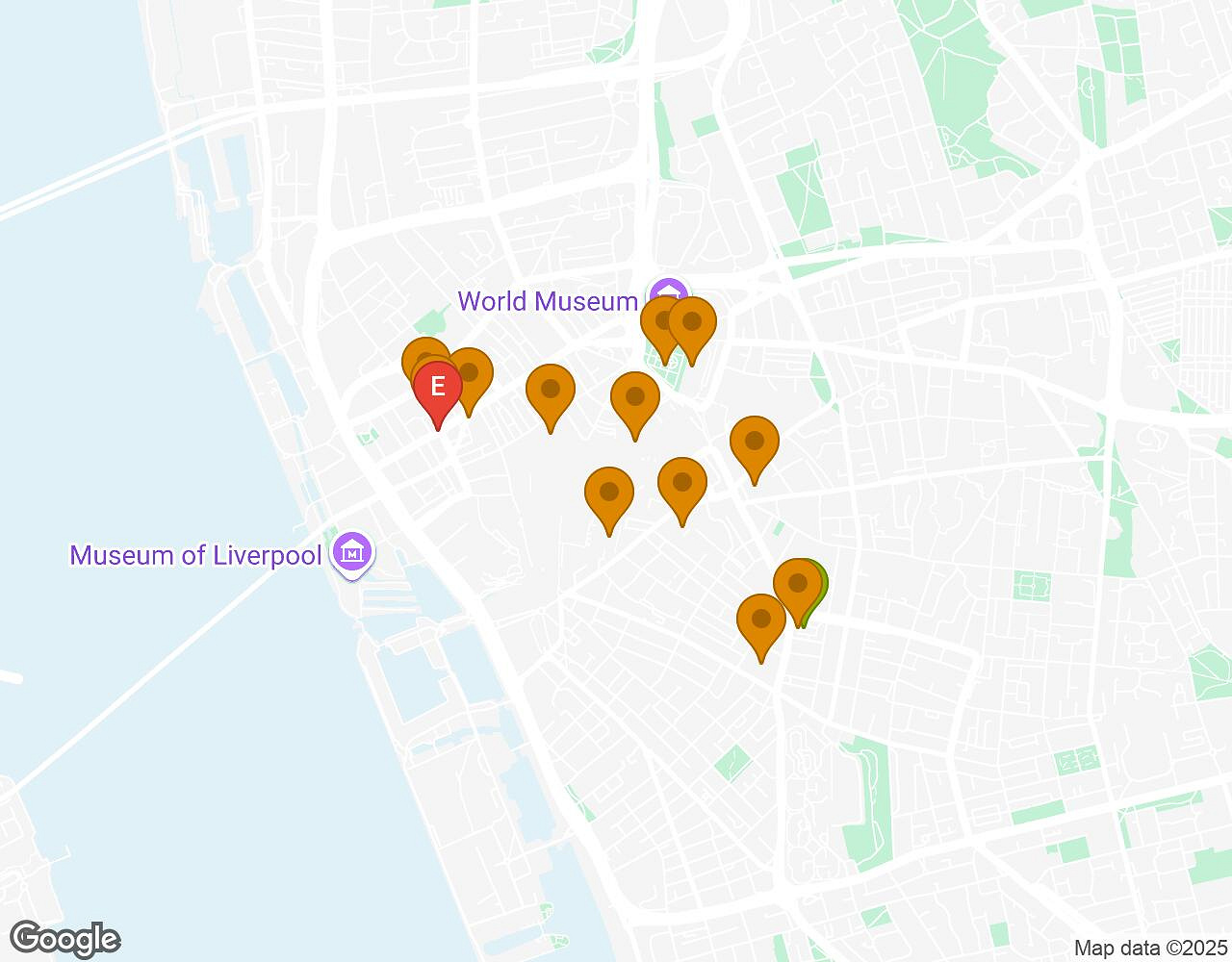 Interactieve kaart voor De Alchemist LIVERPOOL met startpunt, eindpunt en bezienswaardigheden