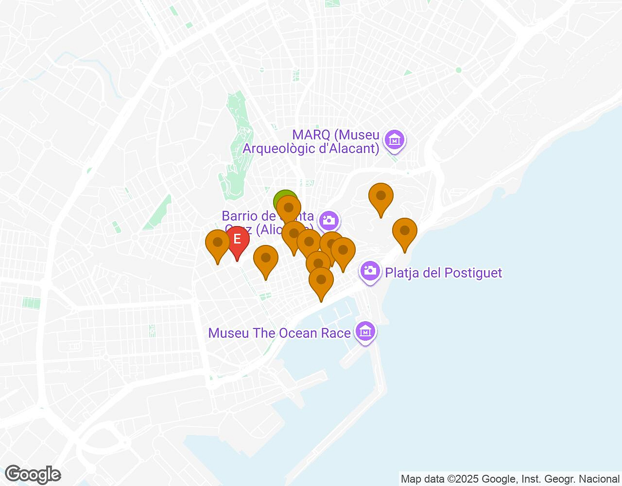 Interactive map for Secrets of ALICANTE showing start point, end point and points of interest