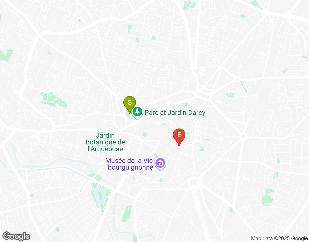Carte interactive pour L'Alchimiste DIJON indiquant le point de départ, le point d'arrivée et les points d'intérêt