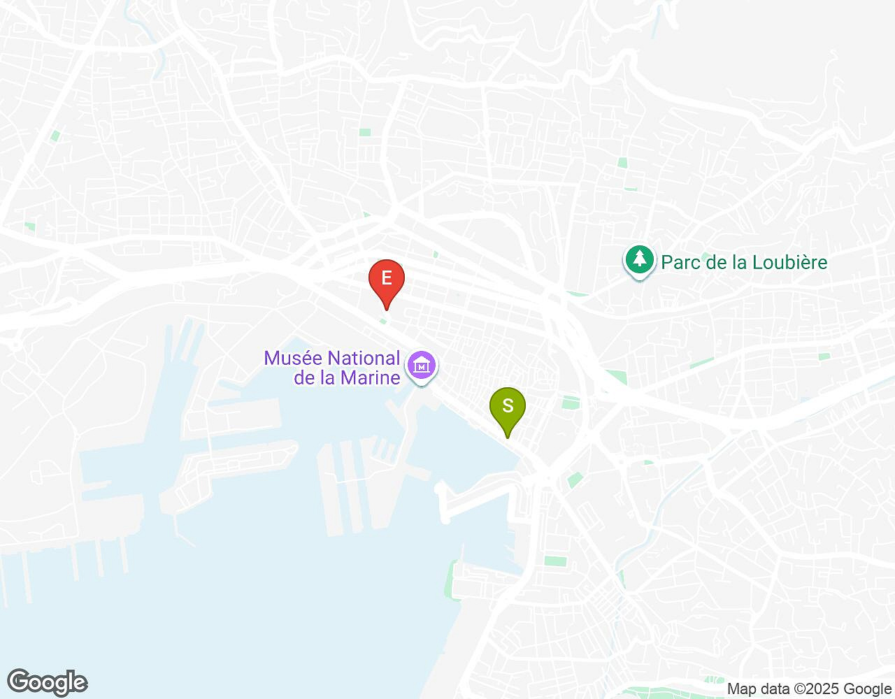Carte interactive pour L'Alchimiste TOULON indiquant le point de départ, le point d'arrivée et les points d'intérêt