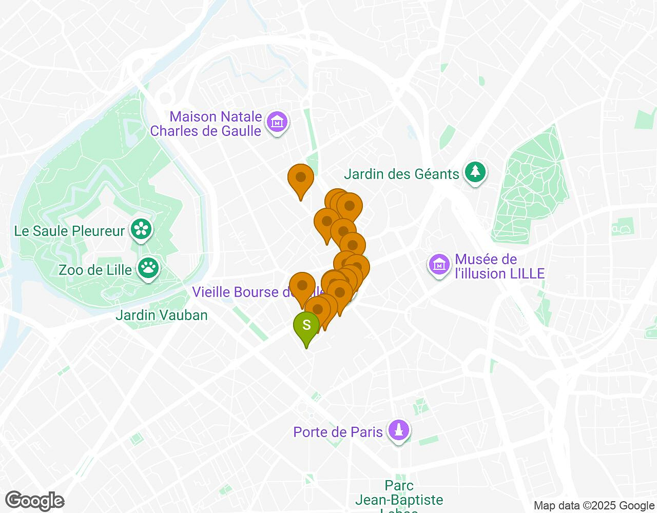 Interactive map for The Secrets of Lille showing start point, end point and points of interest