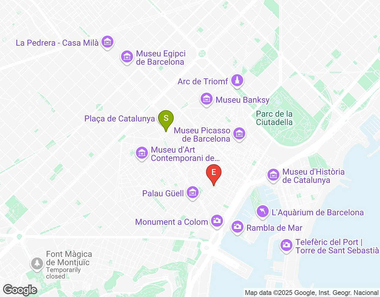 Interactive map for Mates, Mess and Madness BARCELONA showing start point, end point and points of interest