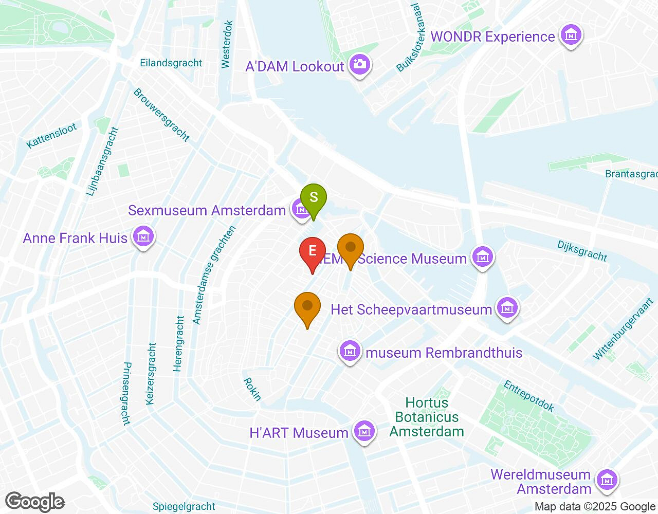 Interactive map for Mates, Mess and Madness AMSTERDAM showing start point, end point and points of interest