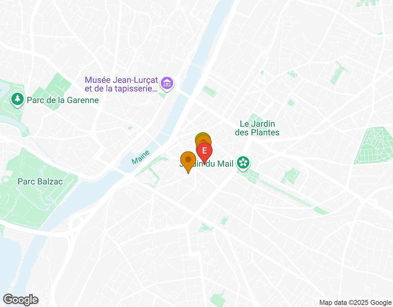 Interactive map for Mates, Mess and Madness Angers showing start point, end point and points of interest