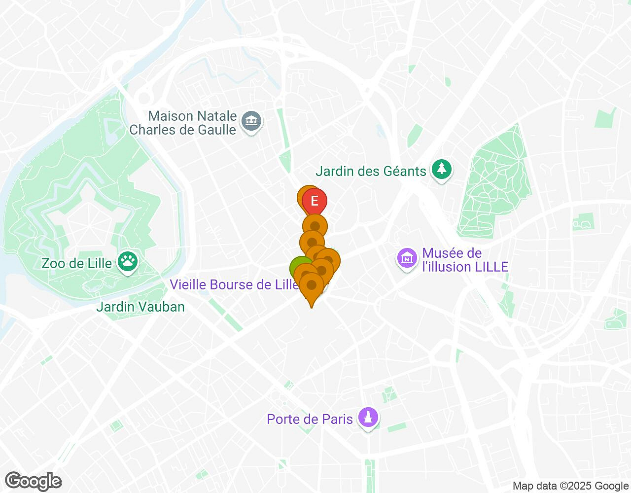Interactive map for Mates, Mess and Madness LILLE showing start point, end point and points of interest