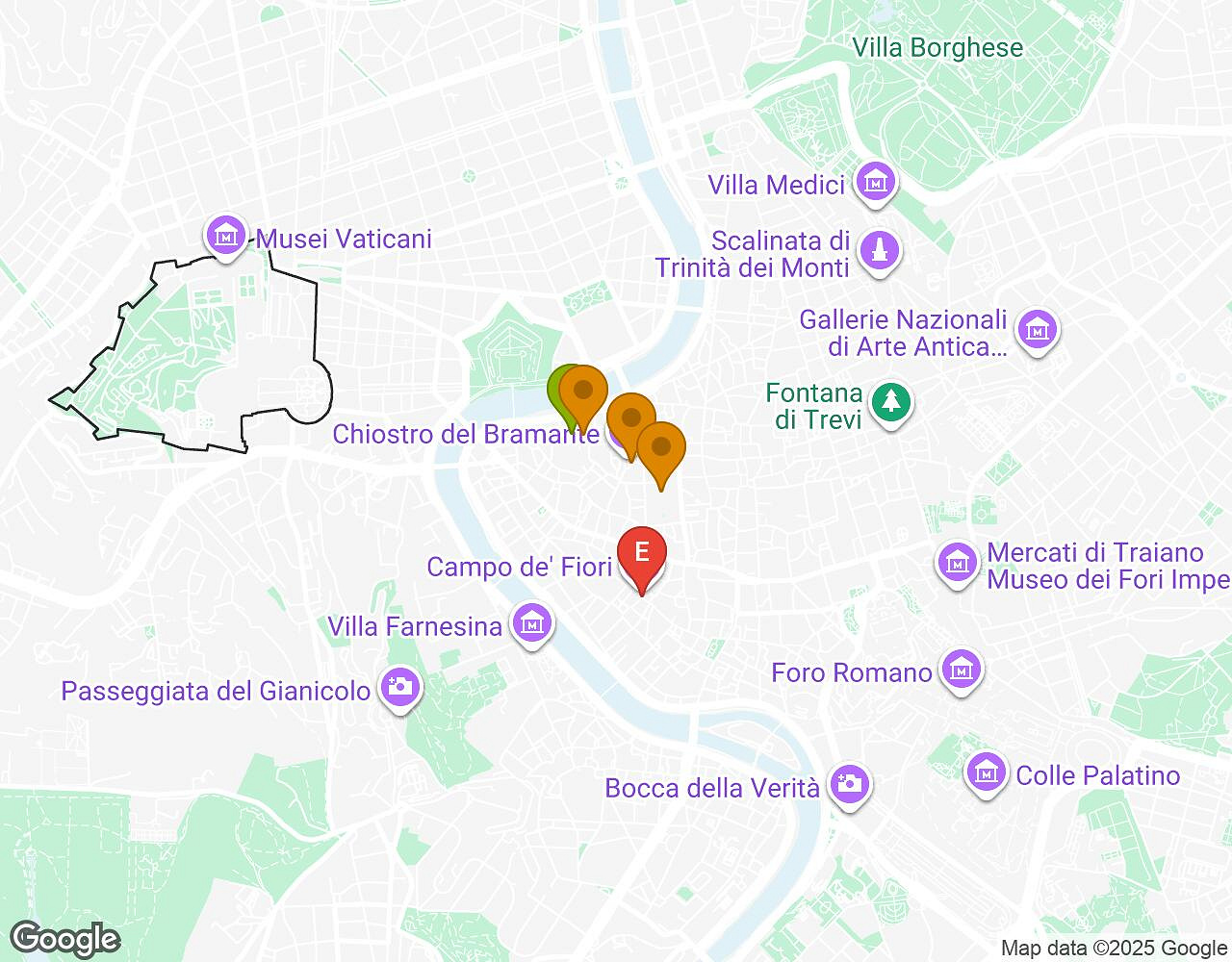 Interactive map for Mates, Mess and Madness ROME showing start point, end point and points of interest