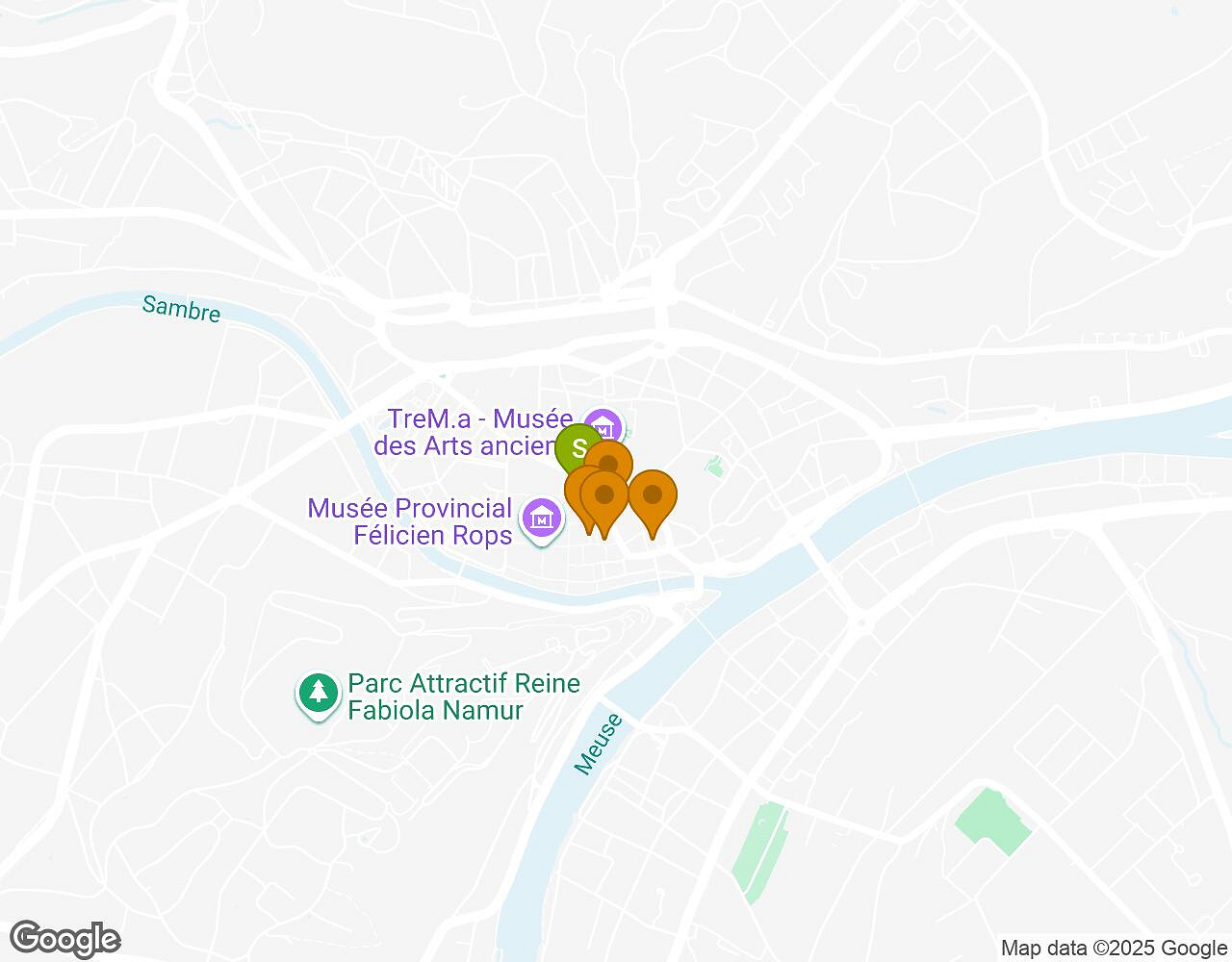 Carte interactive pour Bachelor Challenge NAMUR indiquant le point de départ, le point d'arrivée et les points d'intérêt