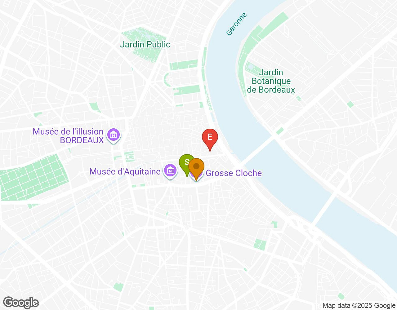 Interactive map for Mates,Mess and Madness BORDEAUX showing start point, end point and points of interest